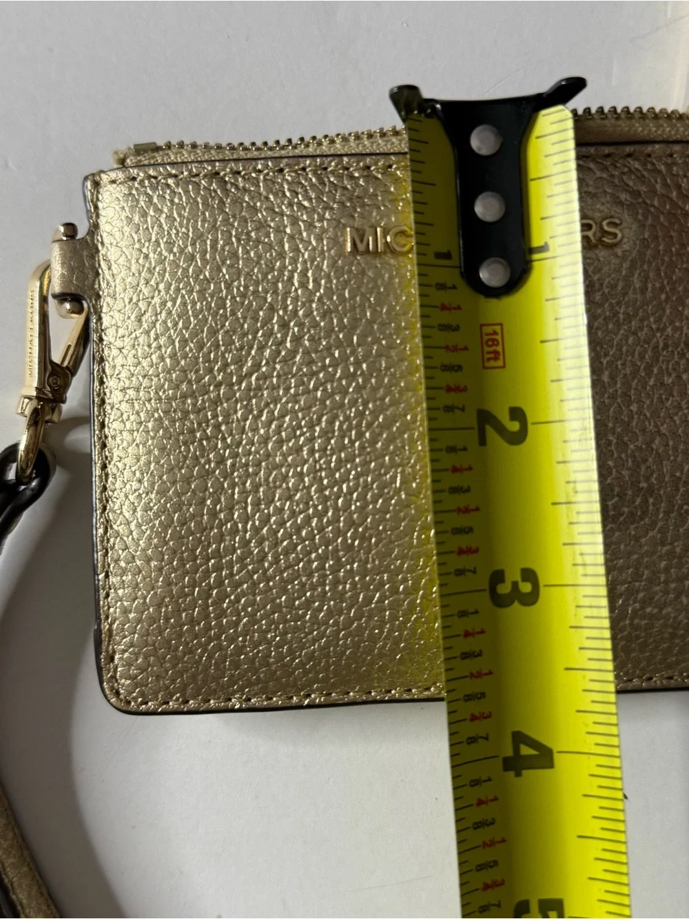 Michael Kors Gold Leather Wristlet Card Case with Strap